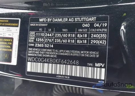 2019 Mercedes-Benz Glc 300 4Matic из США, поврежденный, VIN WDC0G4KB0KF642648